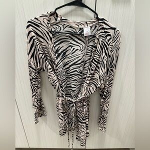 Zebra striped light cardigan with tie